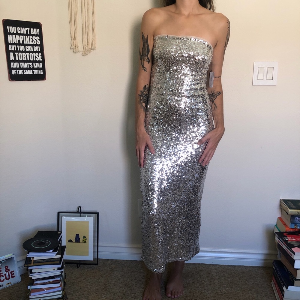 Lucky Brand Sparkling Silver Strapless Dress
